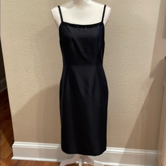 Vintage Silk Voltre Nom Black Sheath Dress with Beaded Neckline and Straps - Picture 1 of 7